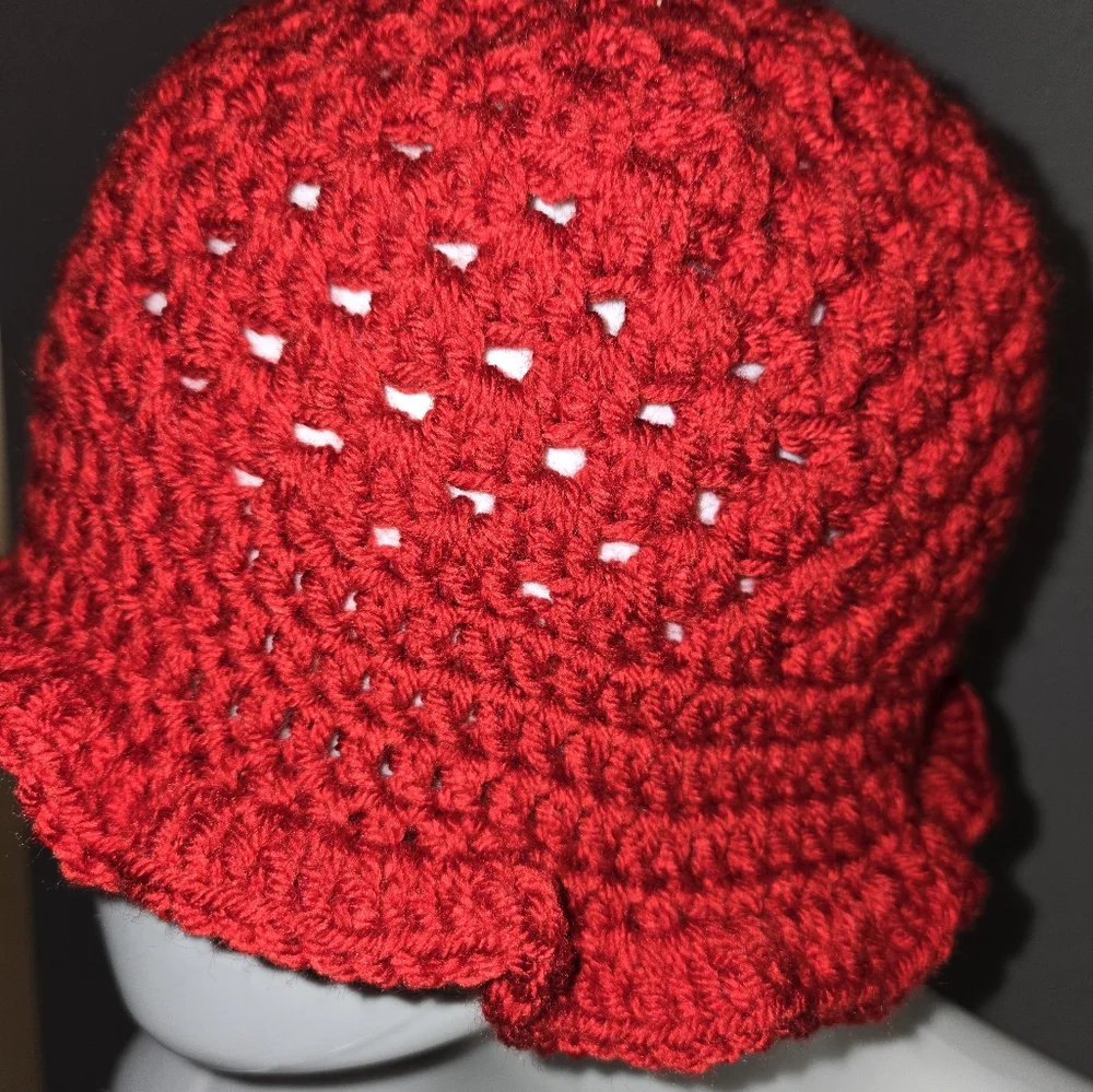 Handmade Girls Strawberry Crochet Bucket Hat Size Small